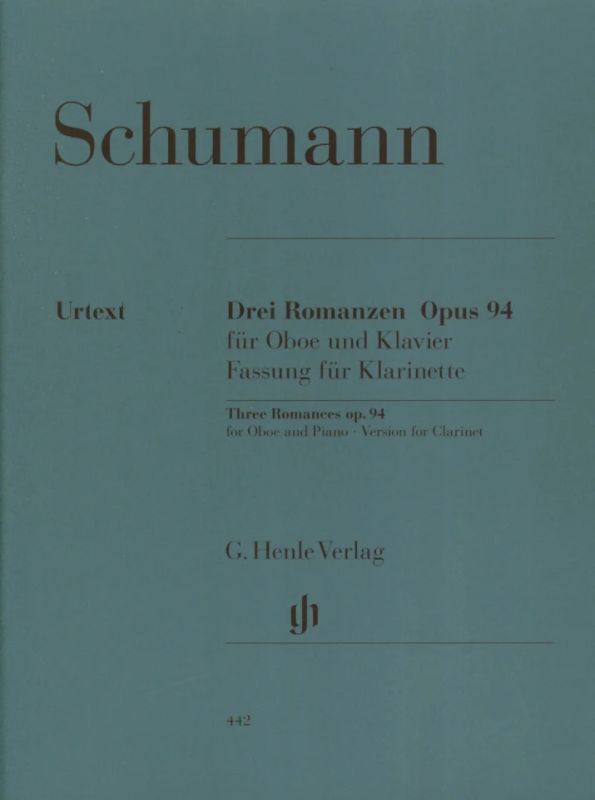 3 Romanzas Op. 94 Clarinete En La Y Piano - Schumann - Ed. Henle Verlag