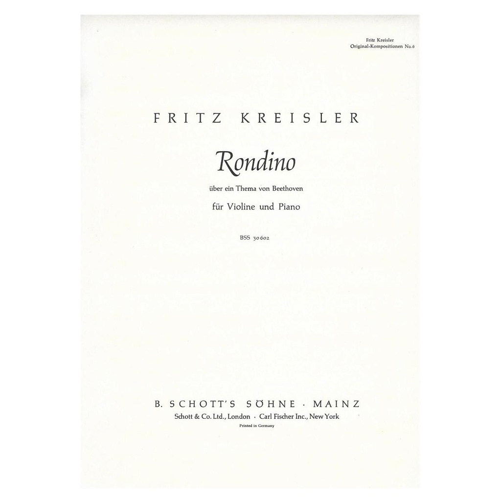 Rondino Sobre Temas De Beethoven Violin Y Piano - Kreisler - Ed. Schott