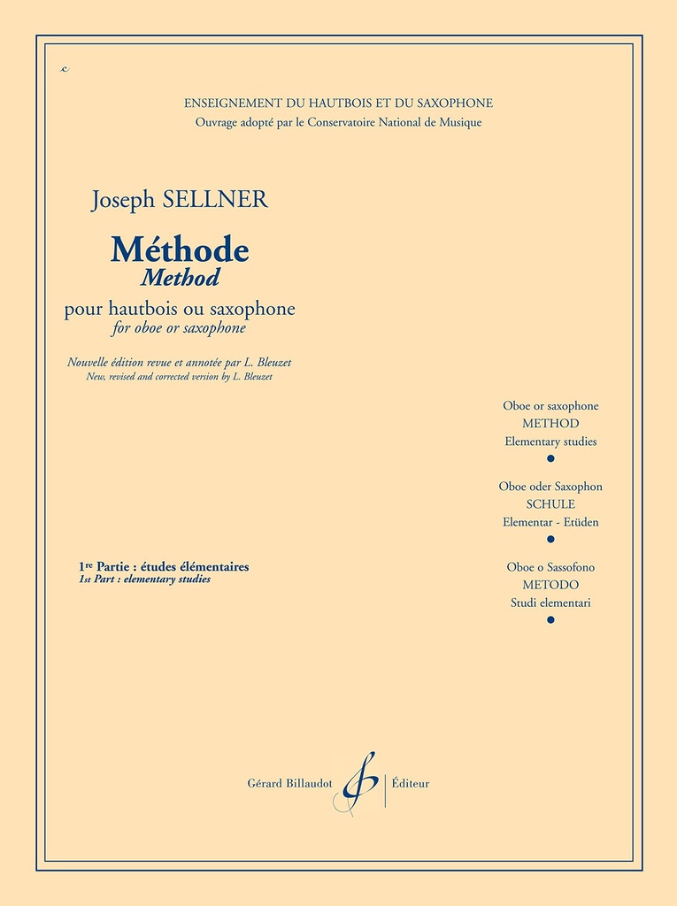 Metodo Oboe Y Saxofon Vol.1 - Sellner - Ed. Billaudot