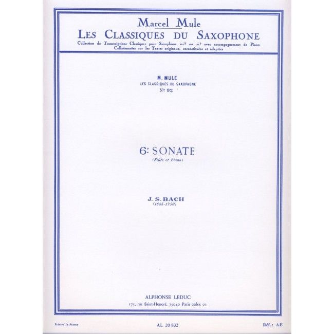 6ª Sonata Saxofon Alto Y Piano (Rev. Mule) - Bach - Ed. Alphonse Leduc