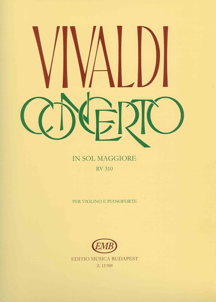 Concierto Sol Mayor Rv 310 Violin Y Piano - Vivaldi - Ed. Editio Musica Budapest
