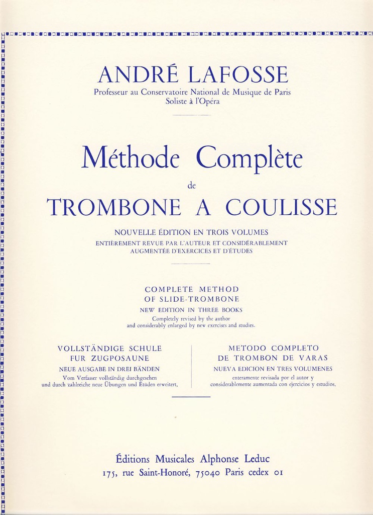 Metodo Completo Vol. 1 Trombon - Lafosse - Ed. Alphonse Leduc