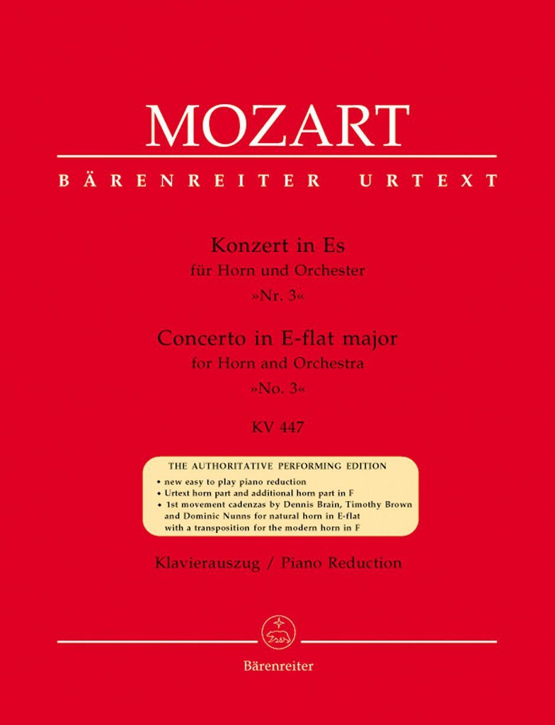 Concierto Nº 3 Mib Mayor Kv 447 Trompa Y Piano - Mozart - Ed. Barenreiter