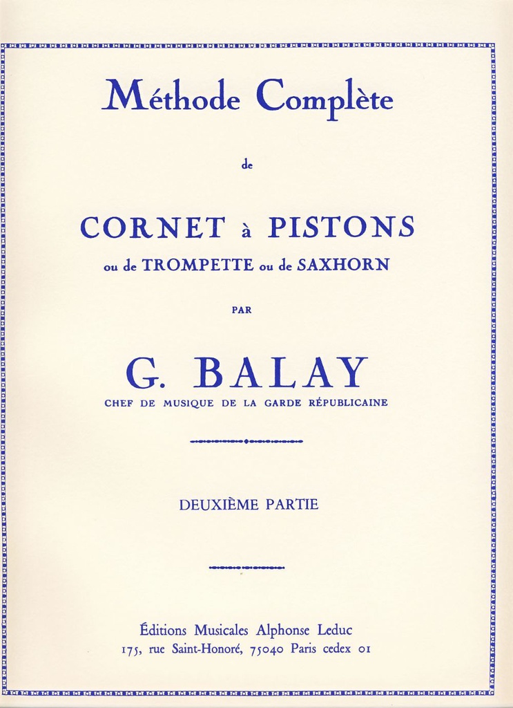 Metodo Completo De Trompeta (Corneta) Vol.2 - Balay - Ed. Alphonse Leduc