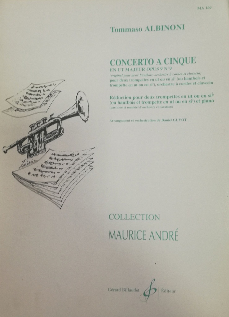 Concierto A Cinque Do Mayor Op.9 Nº 9 Para 2 Trompetas Y Piano (Red. Guyot) - Albinoni - Ed. Billaud