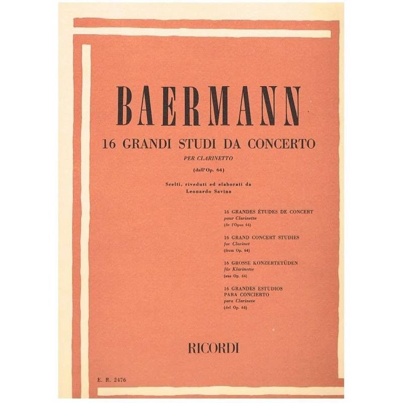 16 Grandes Estudios De Concierto Clarinete (Del Op.64) - Baermann - Ed. Ricordi